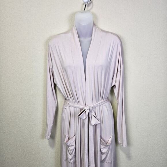 Barefoot Dreams Womens S/M Luxe Milk Jersey Robe Long Duster Dusty Rose Belted - Picture 3 of 11
